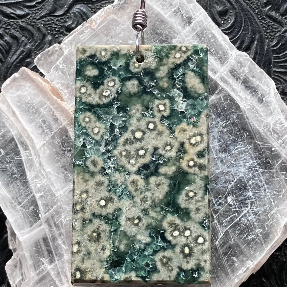 Large Rectangular Druzy Green Ocean Jasper Stone … - image 3